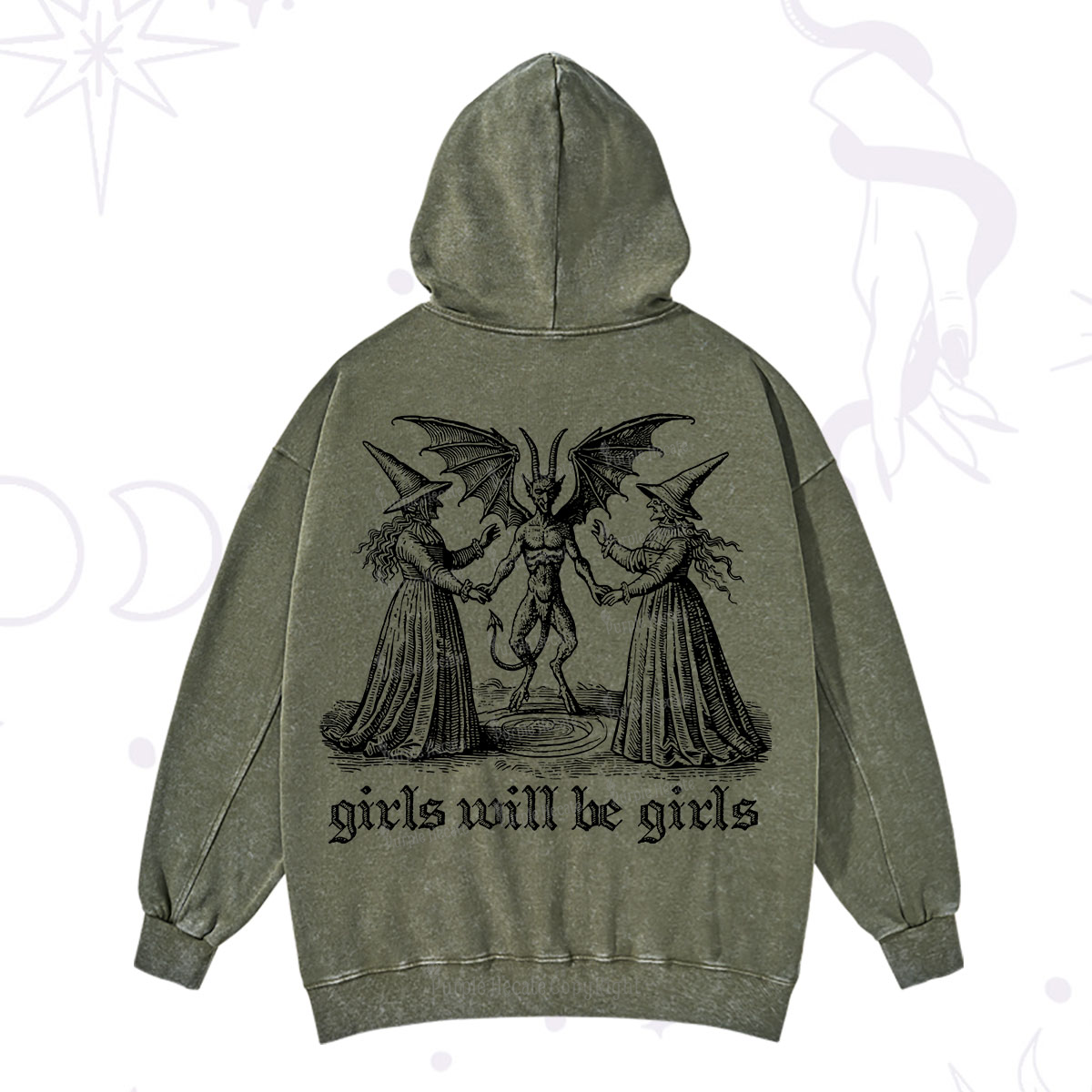 Purplehecate Witch Girls Will Be Girls Washed Hoodie
