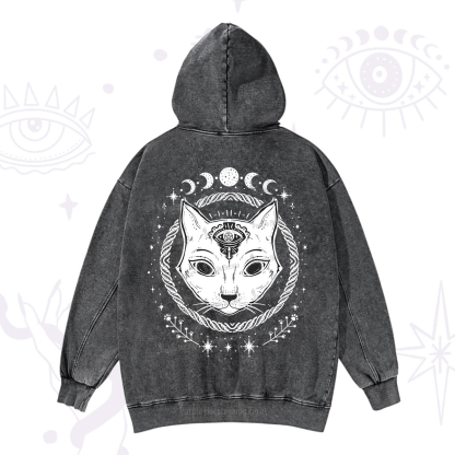 Purplehecate Third Eye Black Cat Washed Hoodie
