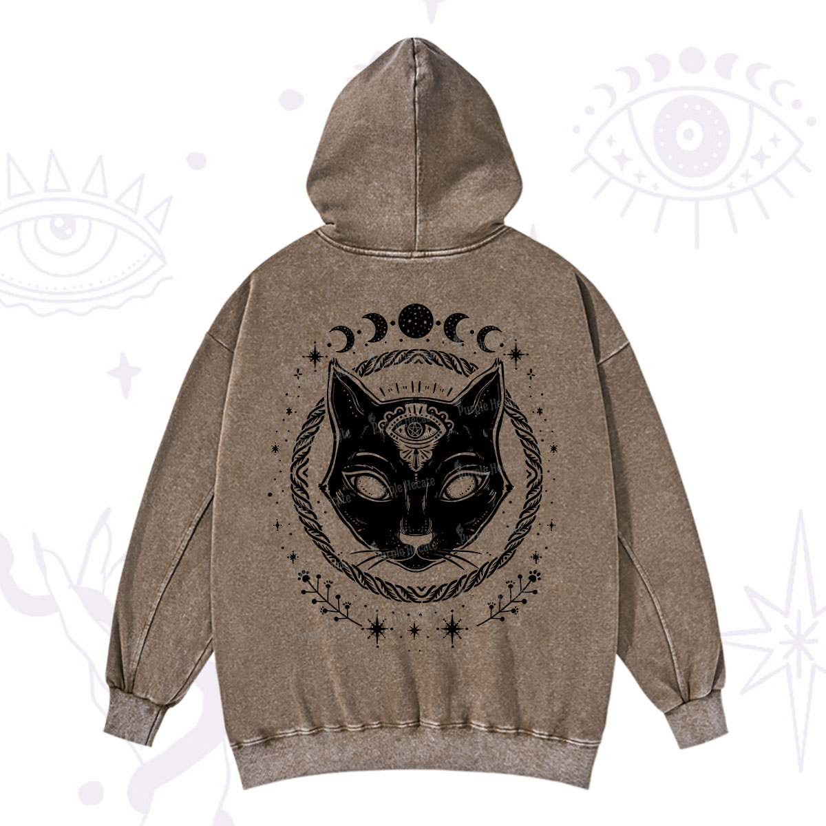 Purplehecate Third Eye Black Cat Washed Hoodie