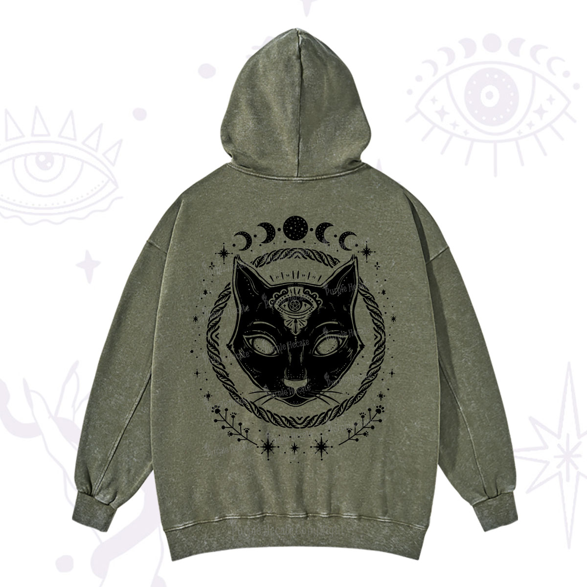 Purplehecate Third Eye Black Cat Washed Hoodie
