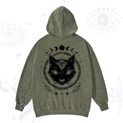 Purplehecate Third Eye Black Cat Washed Hoodie