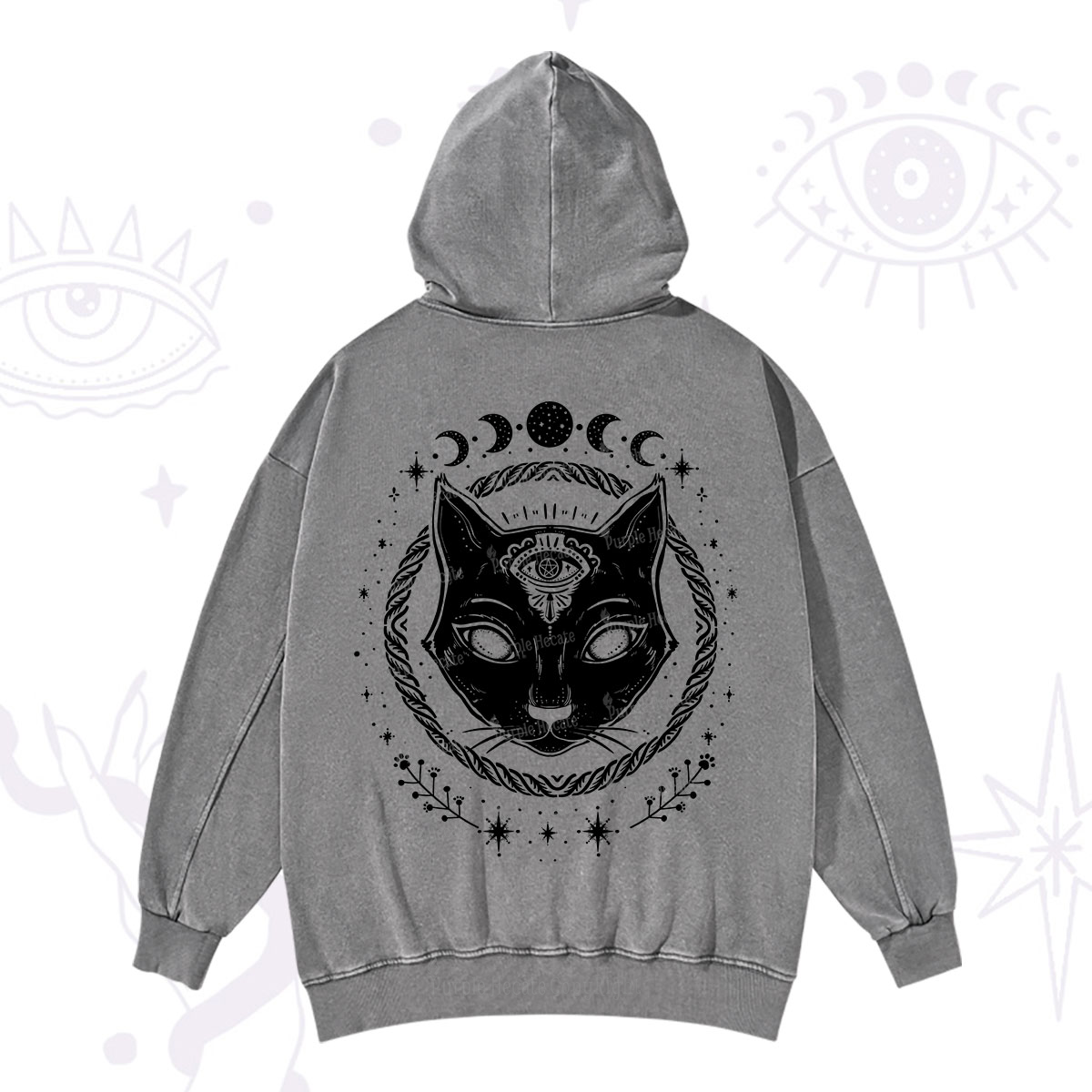 Purplehecate Third Eye Black Cat Washed Hoodie
