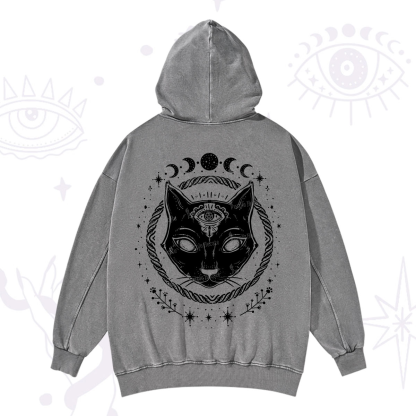 Purplehecate Third Eye Black Cat Washed Hoodie