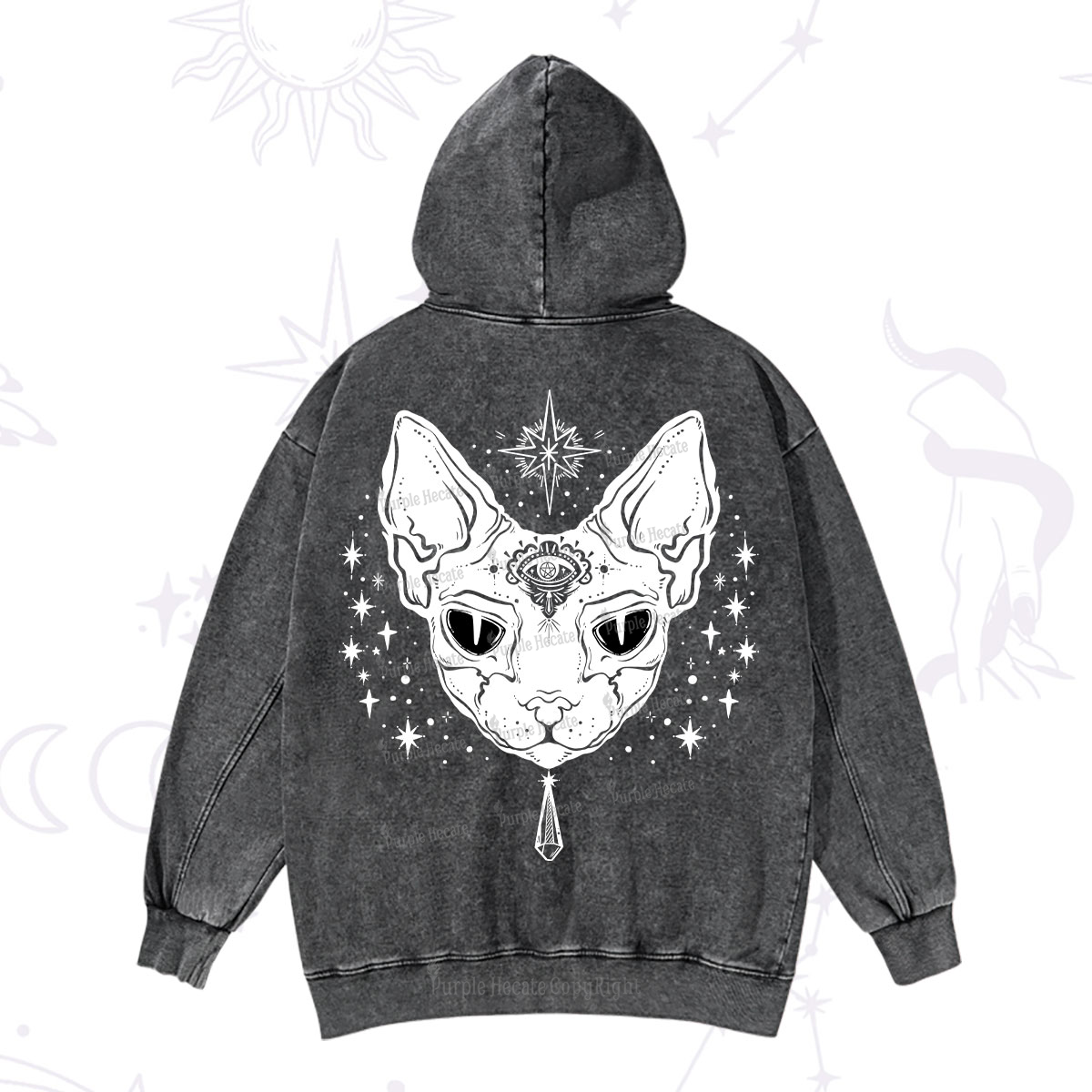 Purplehecate Three Eyed Sphynx Cat Washed Hoodie