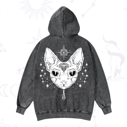 Purplehecate Three Eyed Sphynx Cat Washed Hoodie