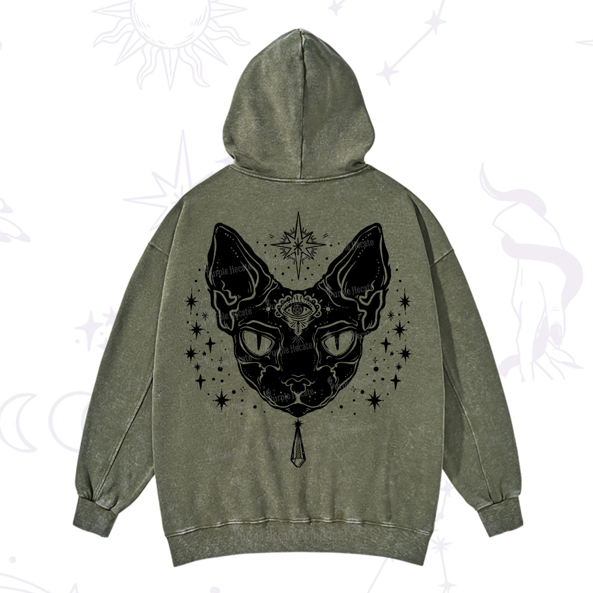 Purplehecate Three Eyed Sphynx Cat Washed Hoodie
