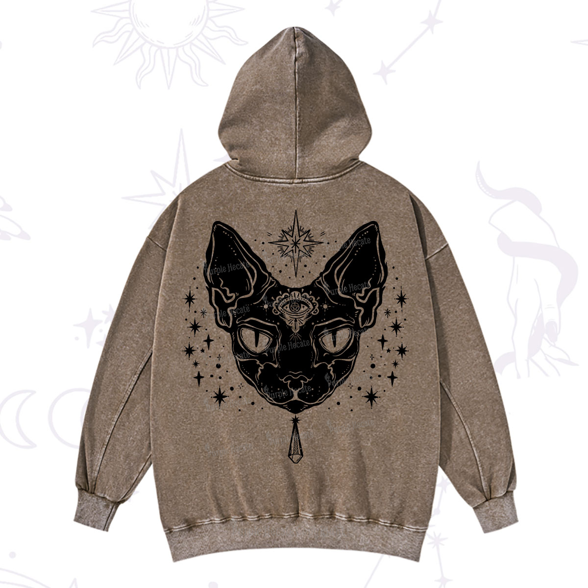 Purplehecate Three Eyed Sphynx Cat Washed Hoodie