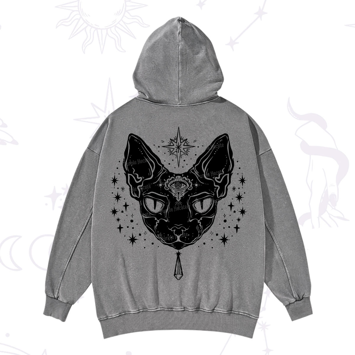 Purplehecate Three Eyed Sphynx Cat Washed Hoodie