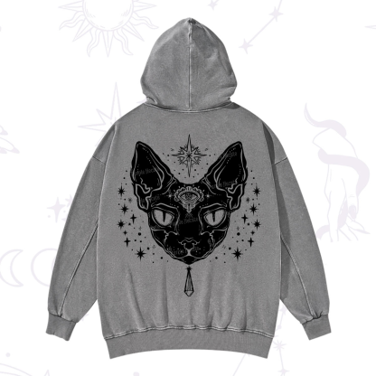 Purplehecate Three Eyed Sphynx Cat Washed Hoodie