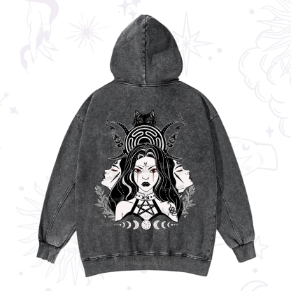 Purplehecate The Triple Moon Goddess Hecate Washed Hoodie