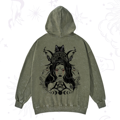 Purplehecate The Triple Moon Goddess Hecate Washed Hoodie