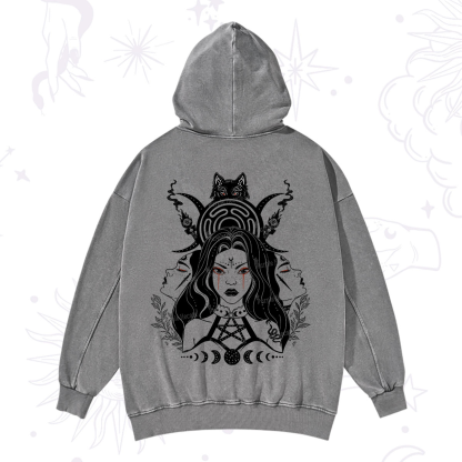 Purplehecate The Triple Moon Goddess Hecate Washed Hoodie