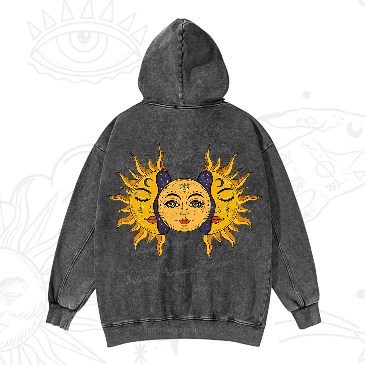 Purplehecate Celestial Twin Suns Washed Hoodie