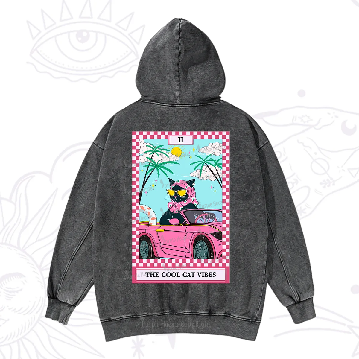 Purplehecate The Cool Cat Vibes Tarot Washed Hoodie