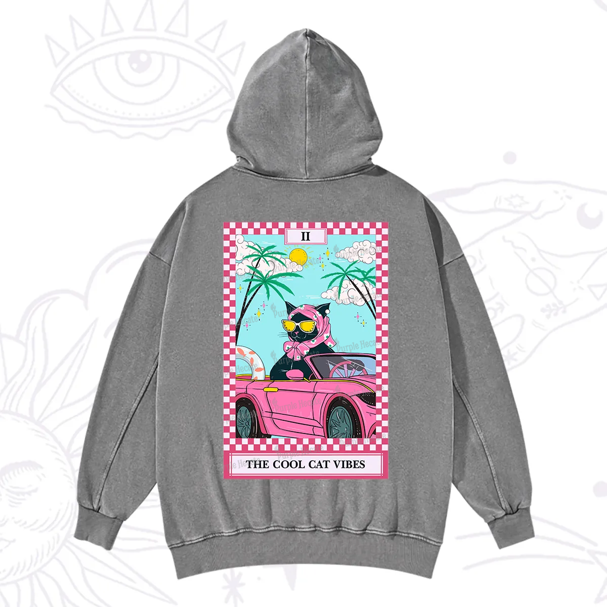 Purplehecate The Cool Cat Vibes Tarot Washed Hoodie