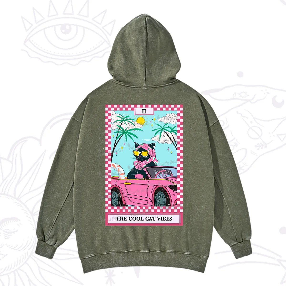 Purplehecate The Cool Cat Vibes Tarot Washed Hoodie