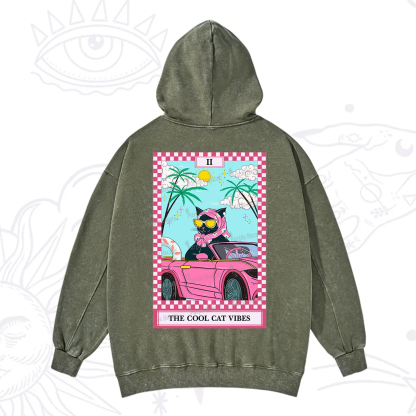 Purplehecate The Cool Cat Vibes Tarot Washed Hoodie