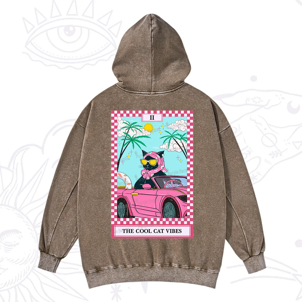 Purplehecate The Cool Cat Vibes Tarot Washed Hoodie