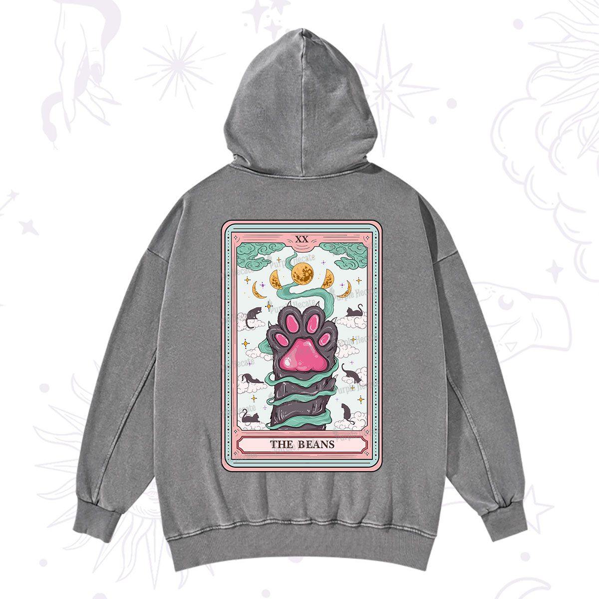 Purplehecate The Beans Cat Tarot Washed Hoodie