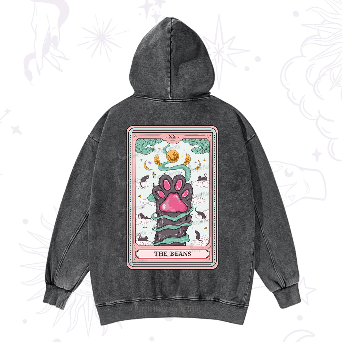 Purplehecate The Beans Cat Tarot Washed Hoodie