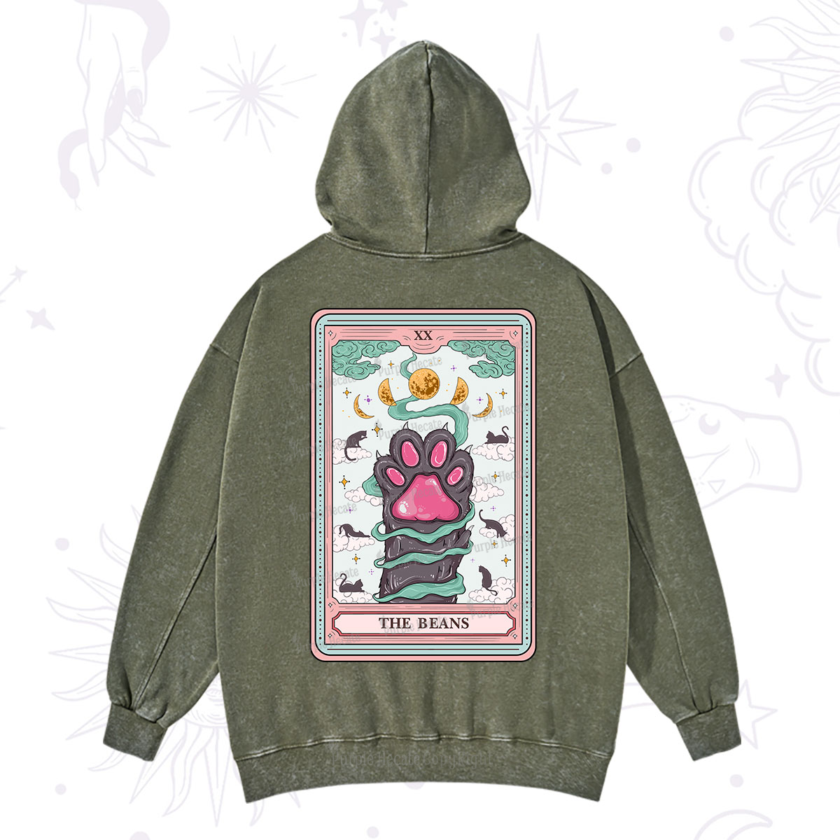 Purplehecate The Beans Cat Tarot Washed Hoodie