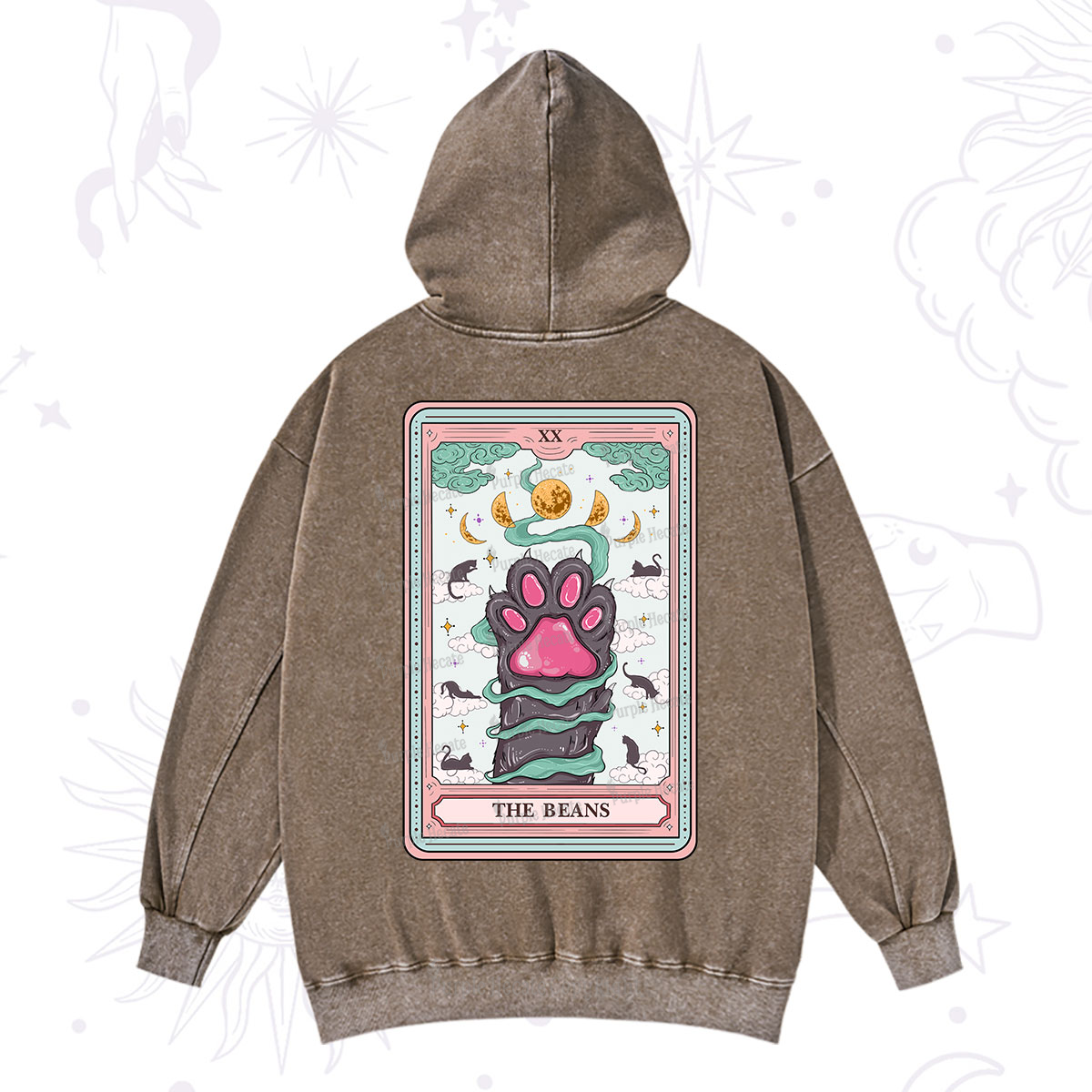 Purplehecate The Beans Cat Tarot Washed Hoodie