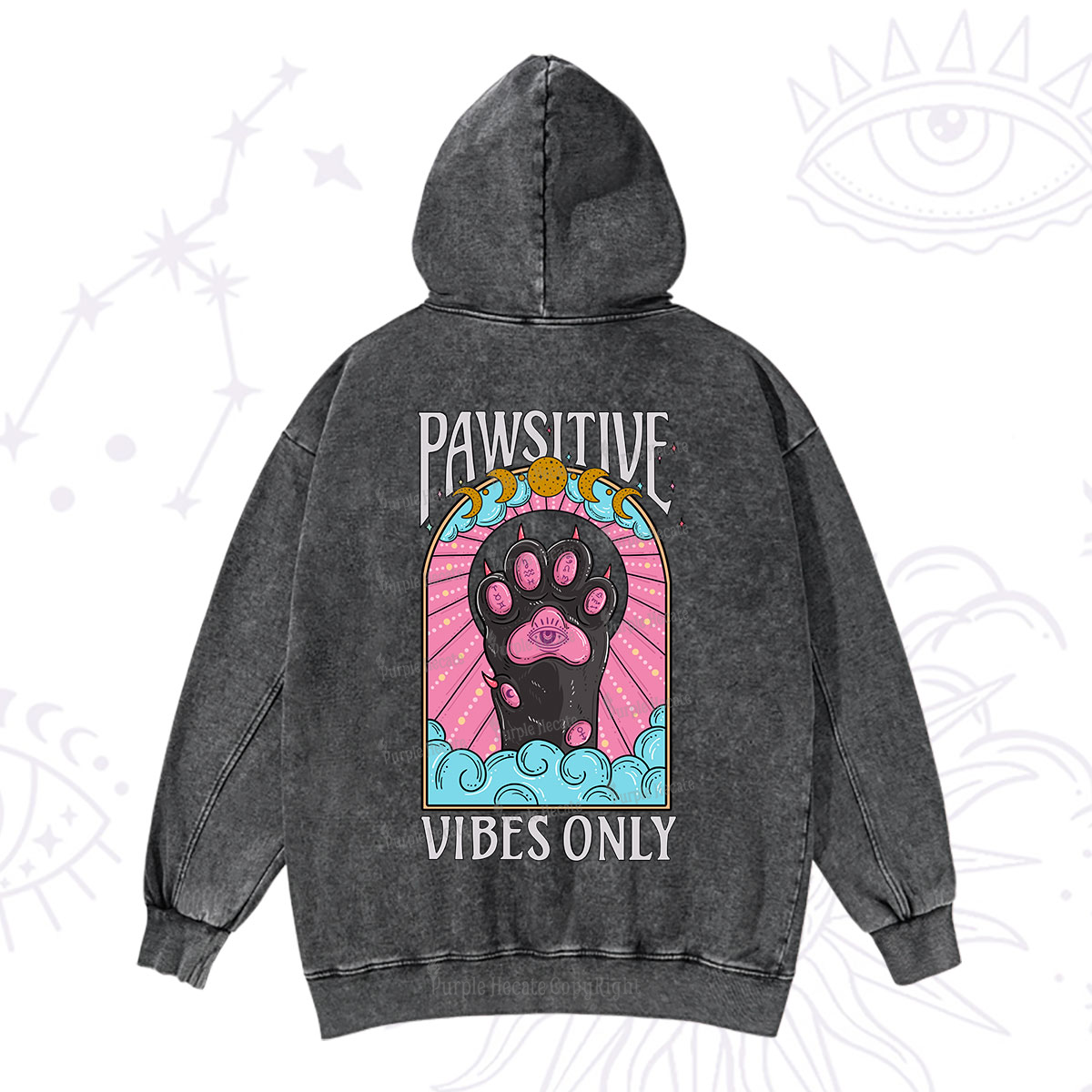 Purplehecate Pawsitive Vibes Only Washed Hoodie