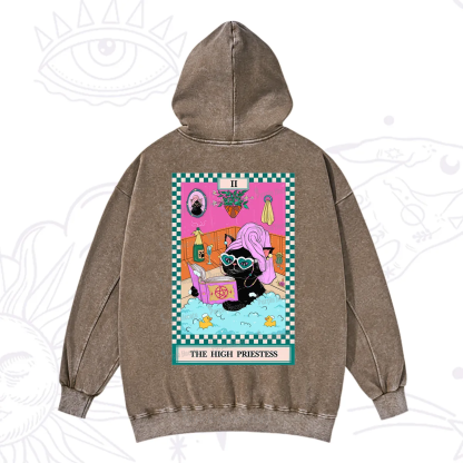 Purplehecate The Cat High Priestess's Bubble Time Tarot Washed Hoodie
