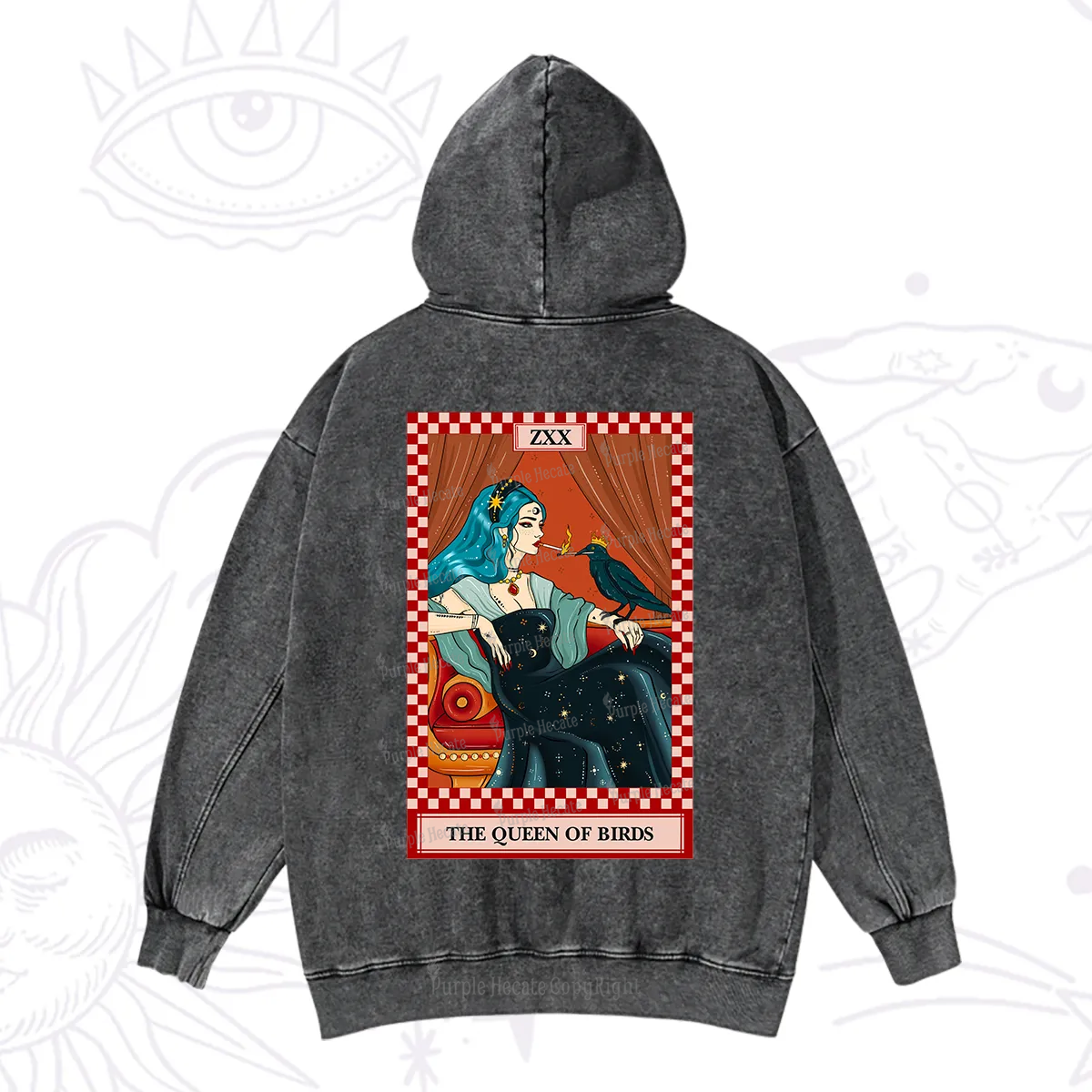 Purplehecate The Queen Of Birds Tarot  Washed Hoodie