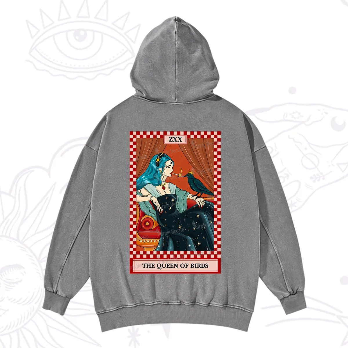 Purplehecate The Queen Of Birds Tarot  Washed Hoodie