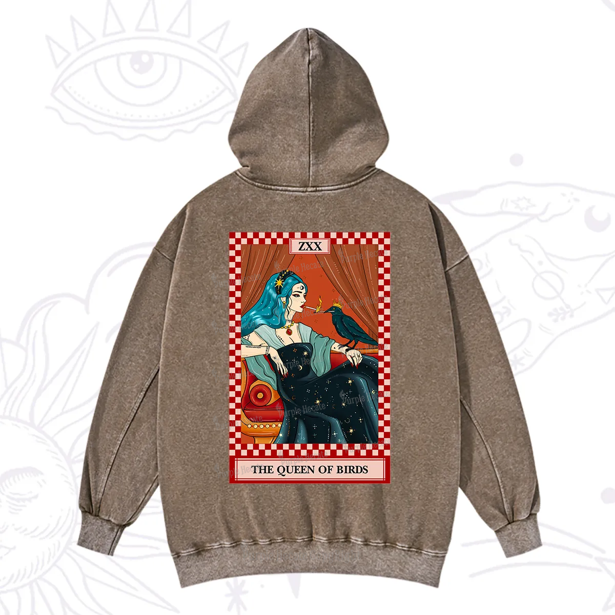 Purplehecate The Queen Of Birds Tarot  Washed Hoodie