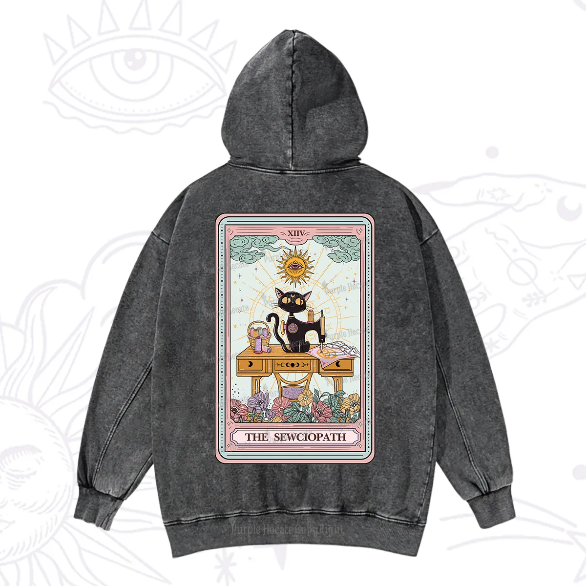 Purplehecate The Sewciopath Tarot Card Washed Hoodie