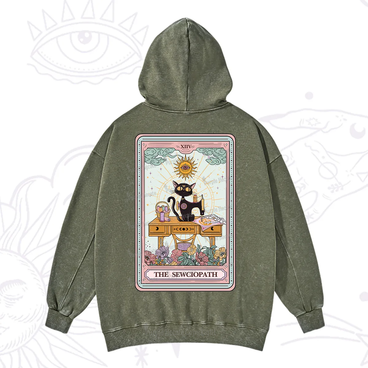 Purplehecate The Sewciopath Tarot Card Washed Hoodie