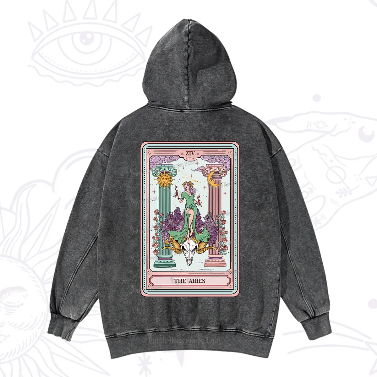 Purplehecate The Aries Goddess Tarot Washed Hoodie