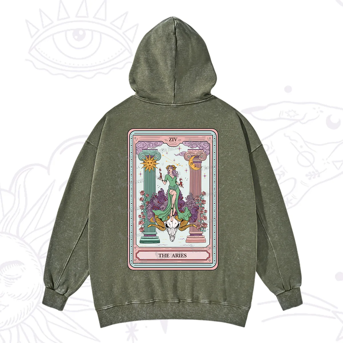 Purplehecate The Aries Goddess Tarot Washed Hoodie