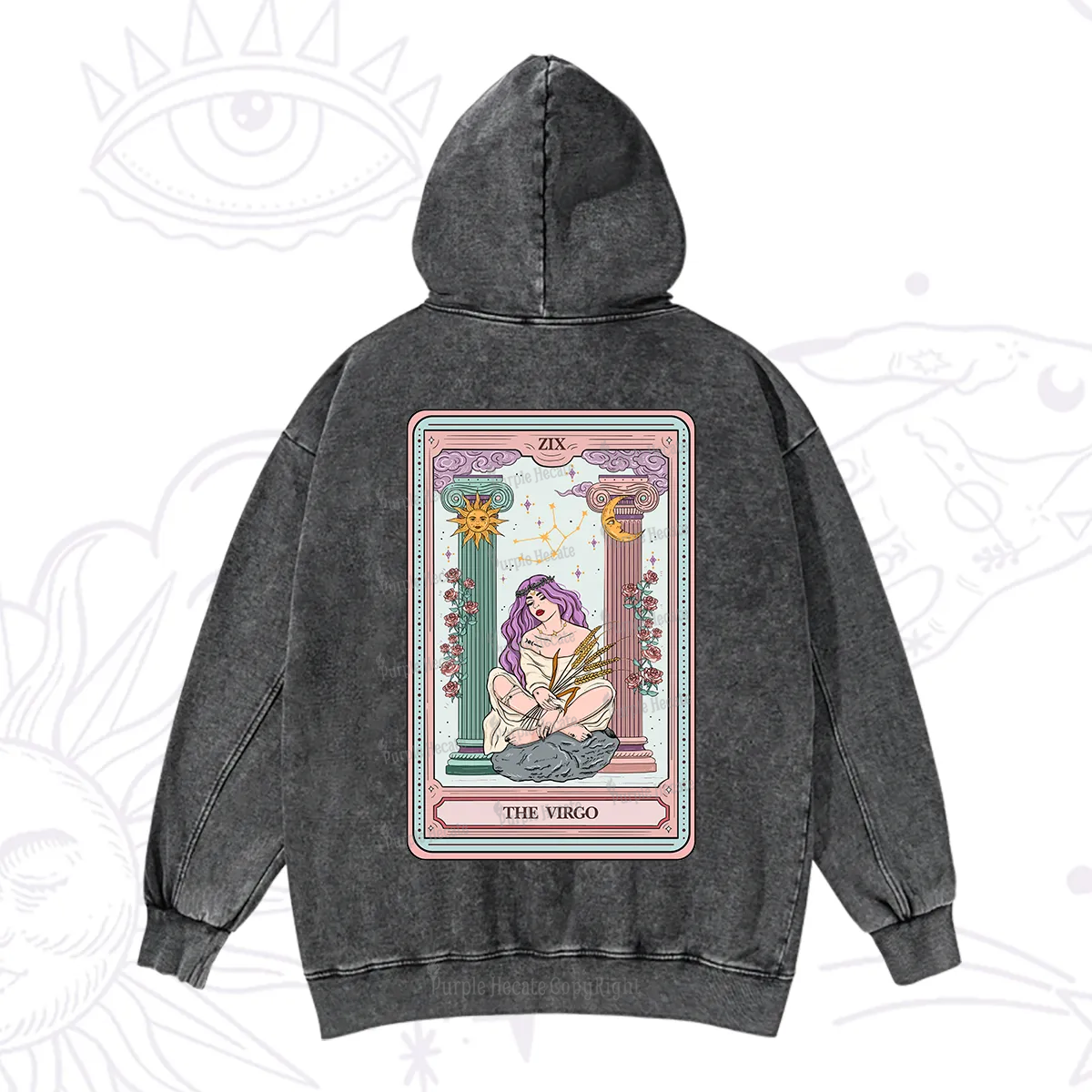 Purplehecate The Virgo Goddess Tarot Washed Hoodie