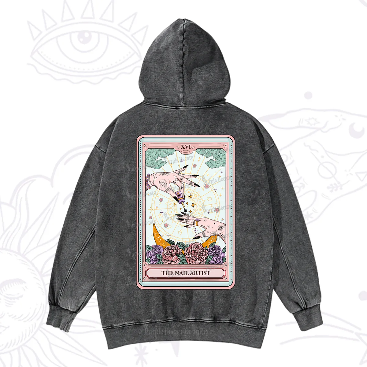 Purplehecate The Nail Artist Tarot Washed Hoodie