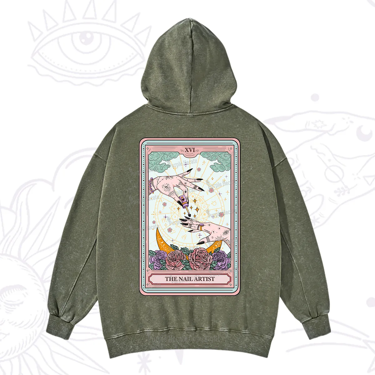 Purplehecate The Nail Artist Tarot Washed Hoodie