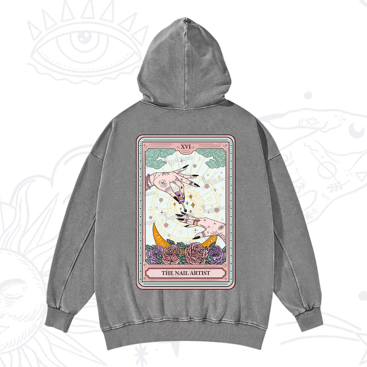 Purplehecate The Nail Artist Tarot Washed Hoodie