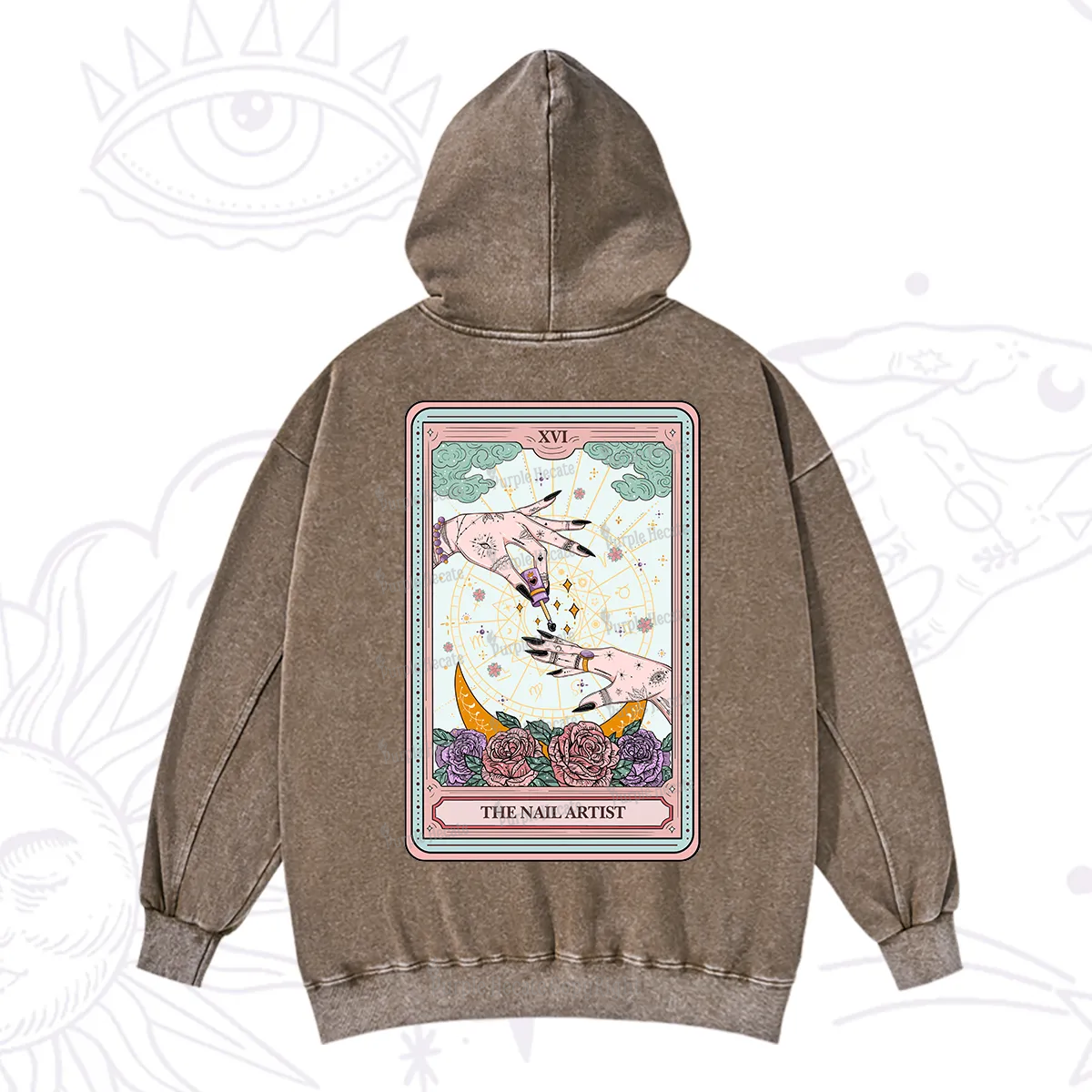 Purplehecate The Nail Artist Tarot Washed Hoodie