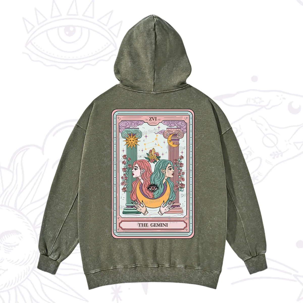 Purplehecate The Gemini Goddess Tarot Washed Hoodie