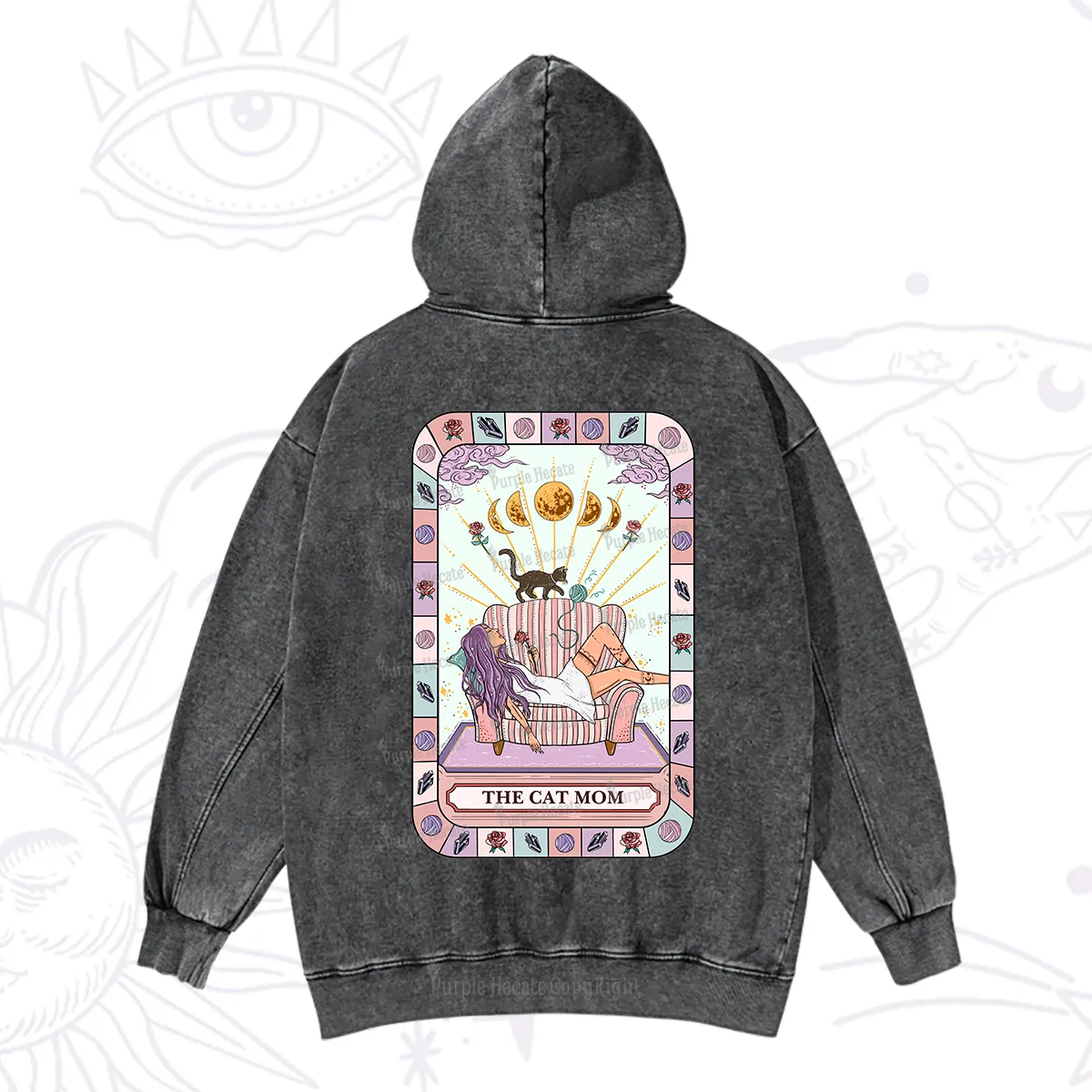 Purplehecate The Chill Cat Mom Washed Hoodie