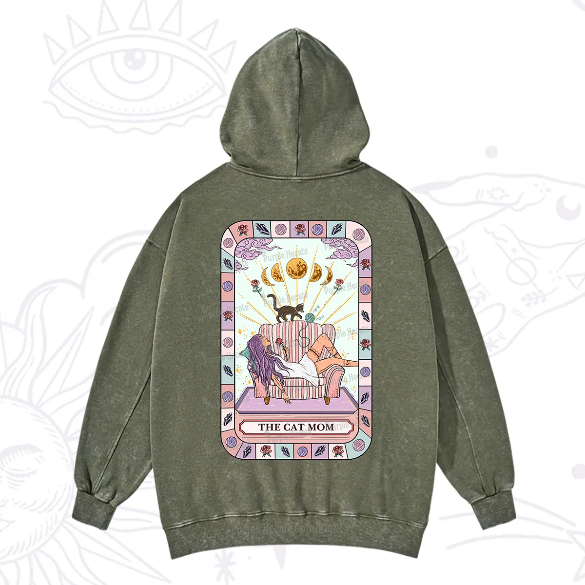 Purplehecate The Chill Cat Mom Washed Hoodie