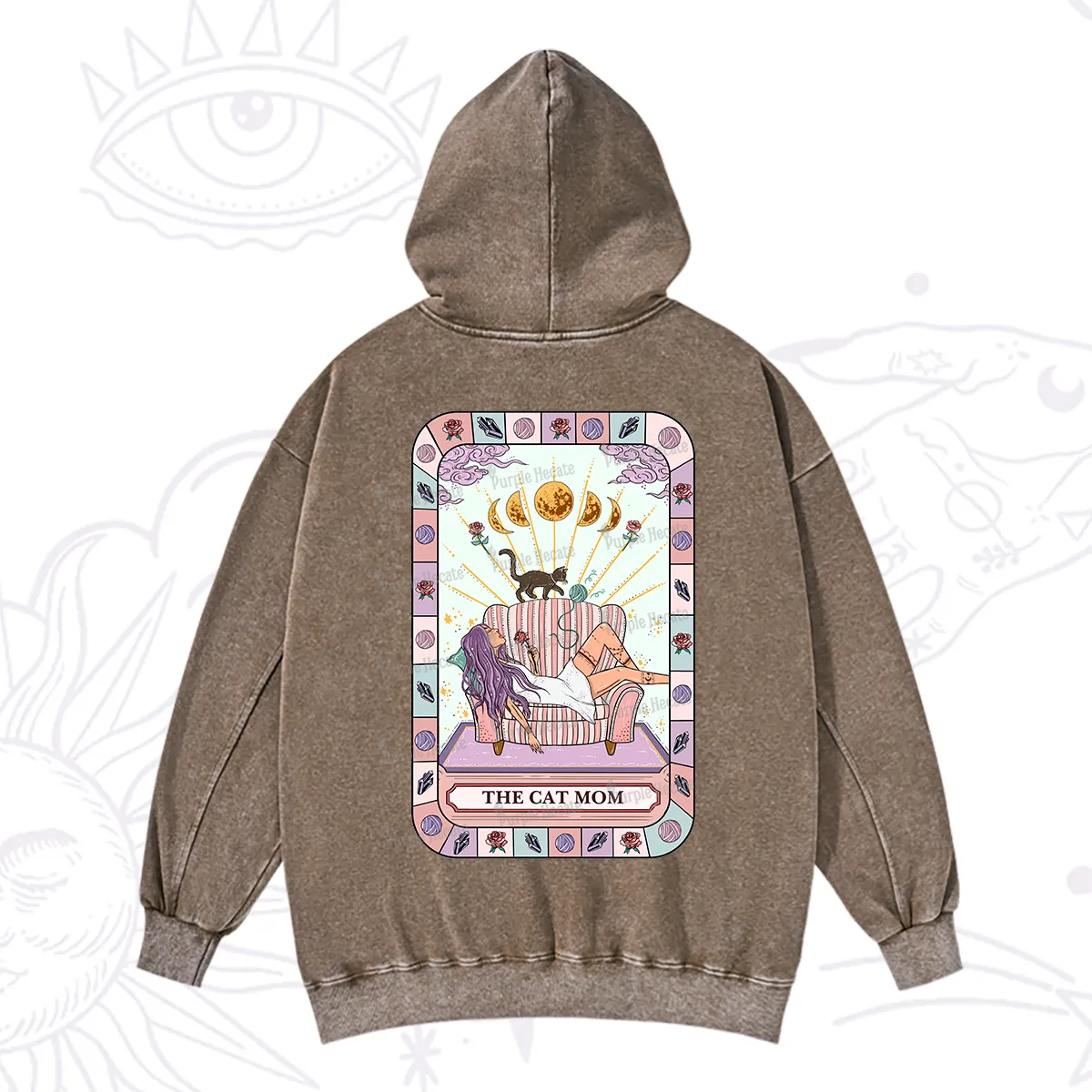 Purplehecate The Chill Cat Mom Washed Hoodie