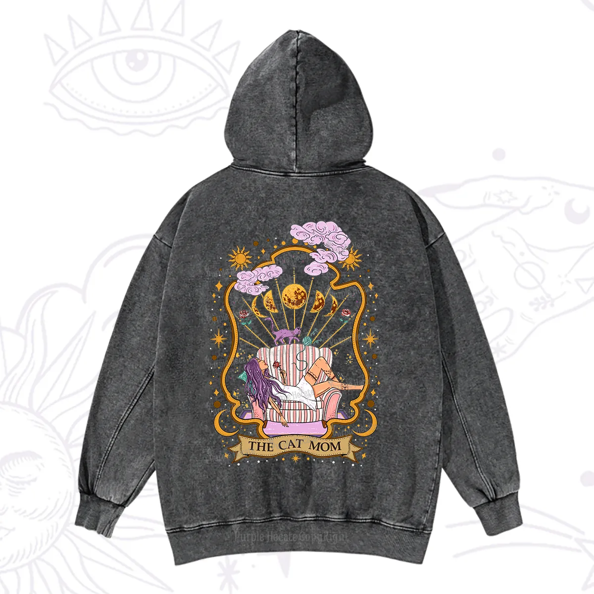 Purplehecate The Cat Mom Goddess Washed Hoodie