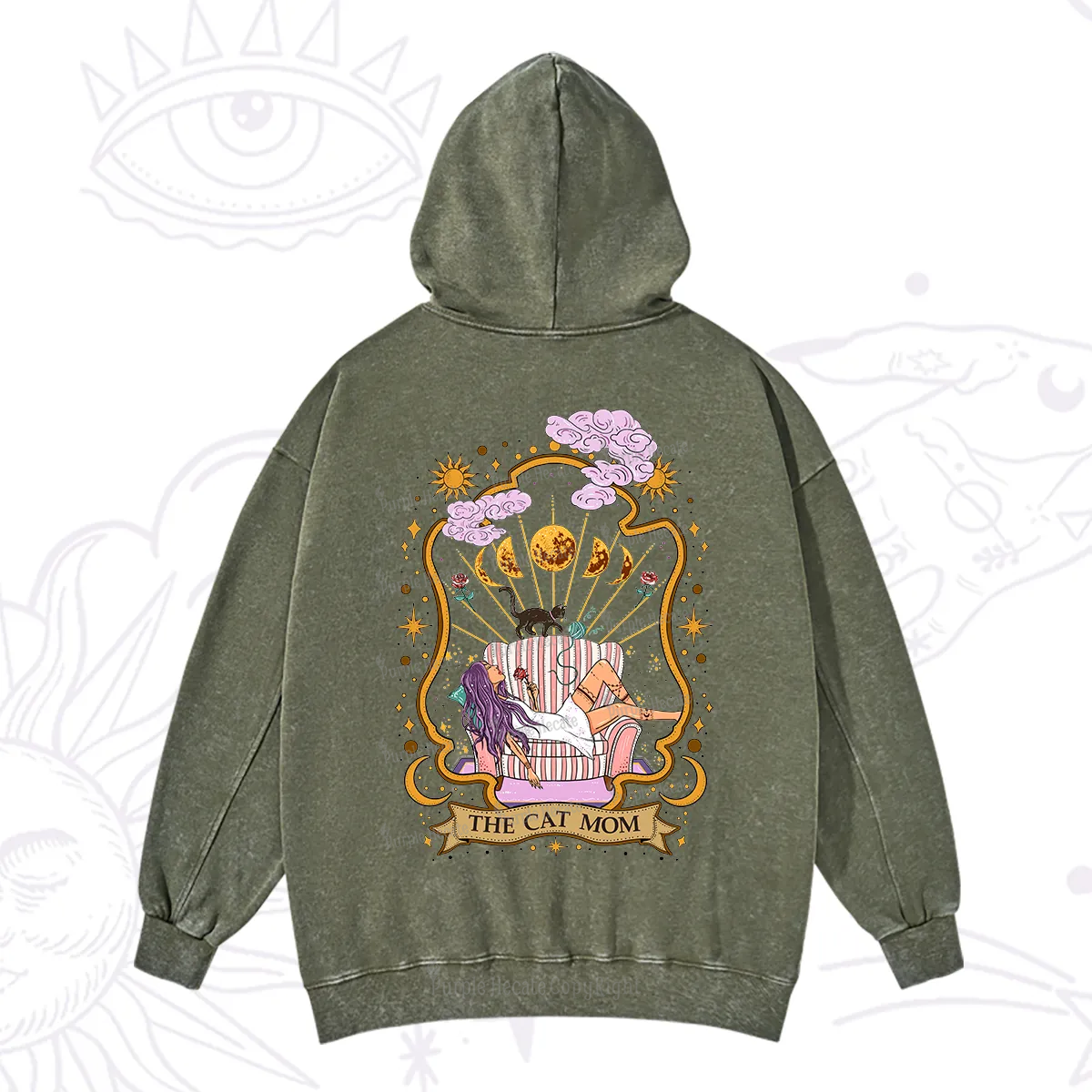 Purplehecate The Cat Mom Goddess Washed Hoodie