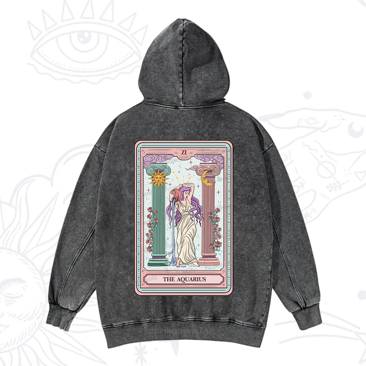 Purplehecate The Aquarius Goddess Tarot Washed Hoodie