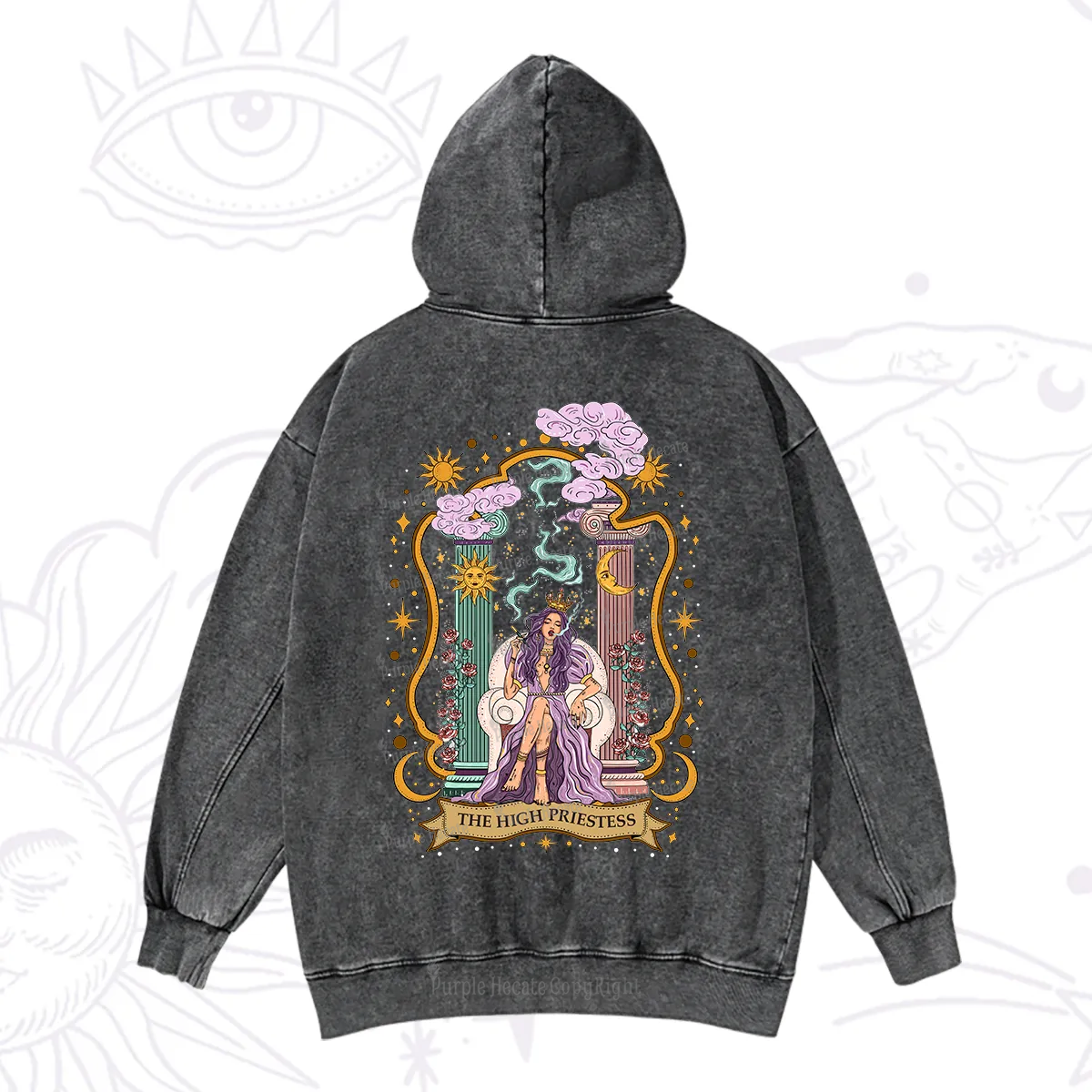 Purplehecate The High Priestess Goddess Washed Hoodie