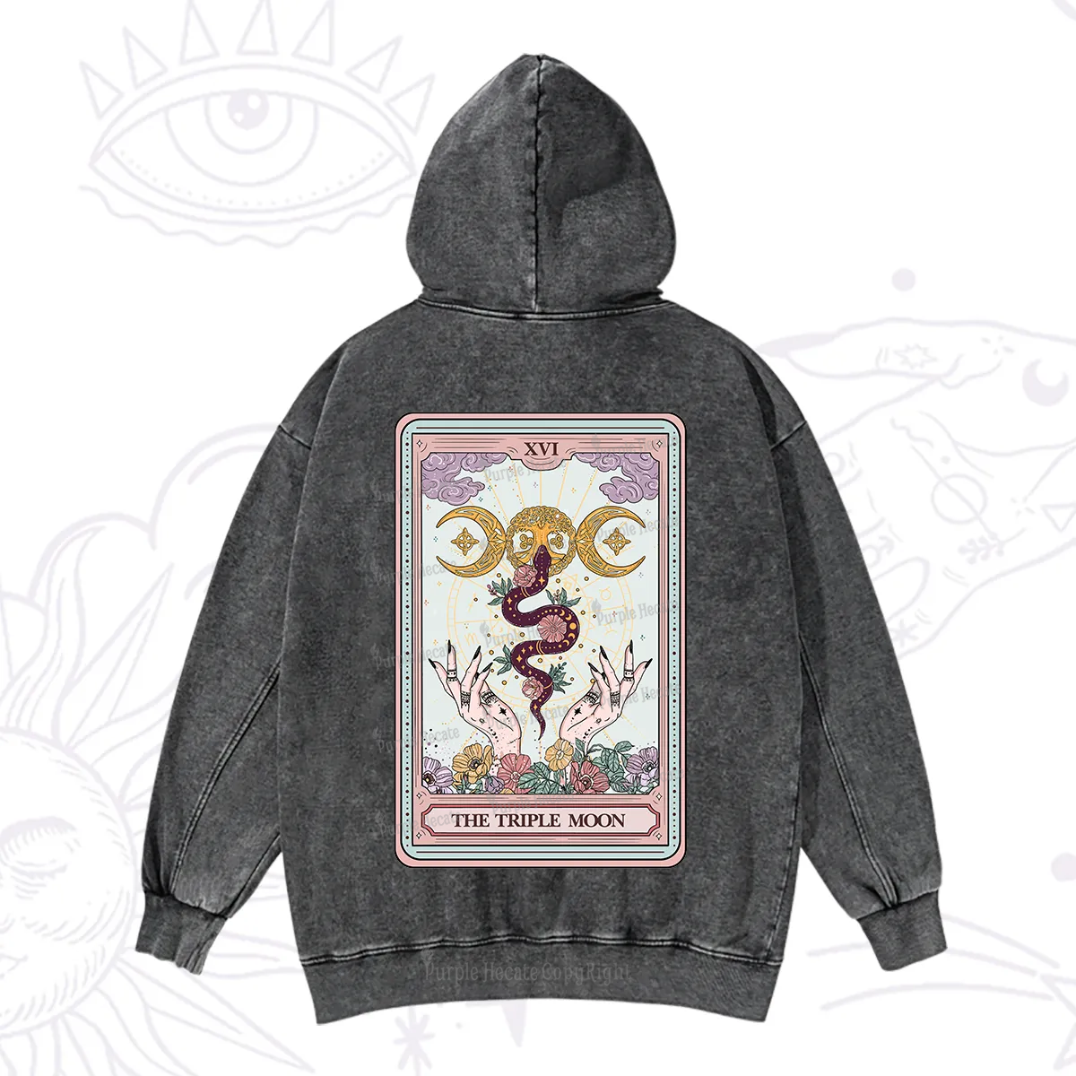 Purplehecate The Triple Moon Tarot Washed Hoodie