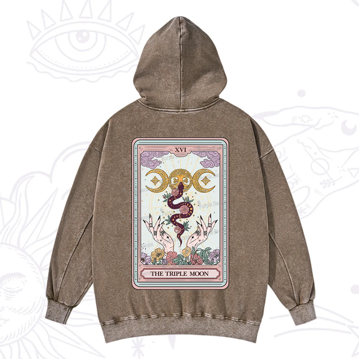 Purplehecate The Triple Moon Tarot Washed Hoodie